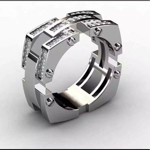 Men Band Jewelry 925 Silver Filled Cubic Zirconia Ring Size 9